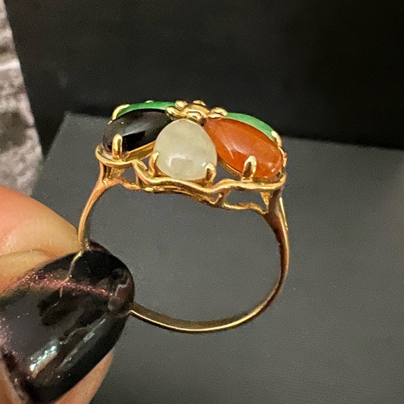 👑✅PRICE FIRM✅14 kt Solid Gold Genuine Multicolor Jade Ring - Picture 3 of 14